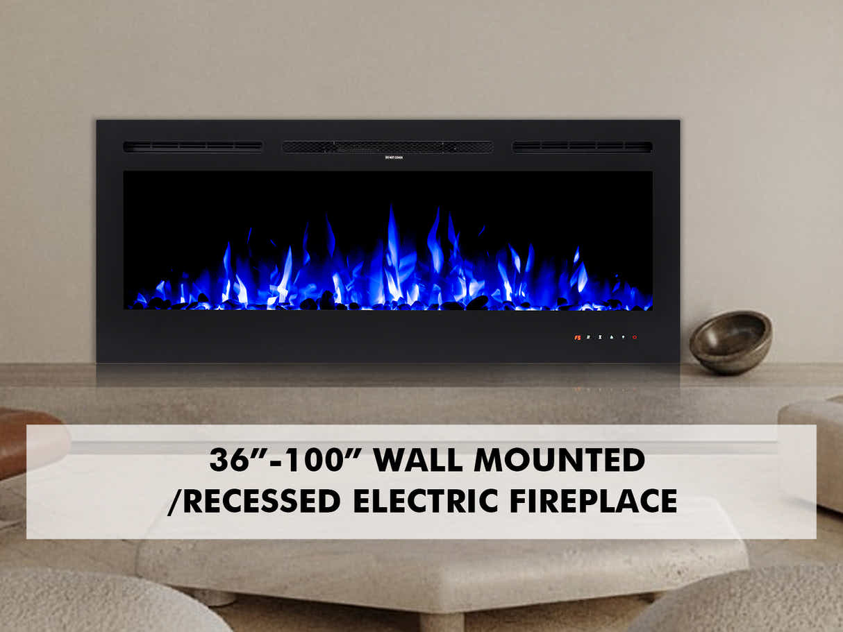 50" Electric Fireplace with Remote & Pebbles - Wall Mount/Recessed