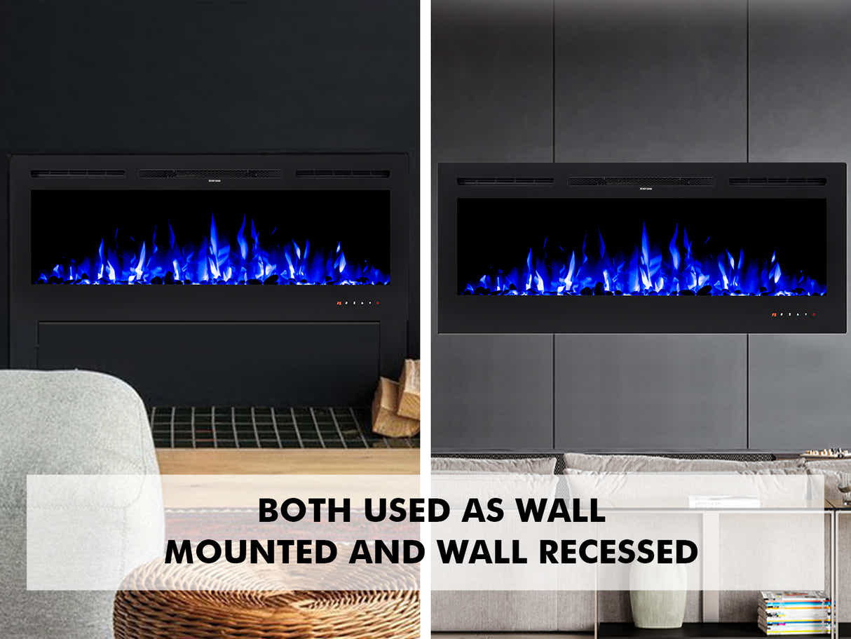 50" Electric Fireplace with Remote & Pebbles - Wall Mount/Recessed