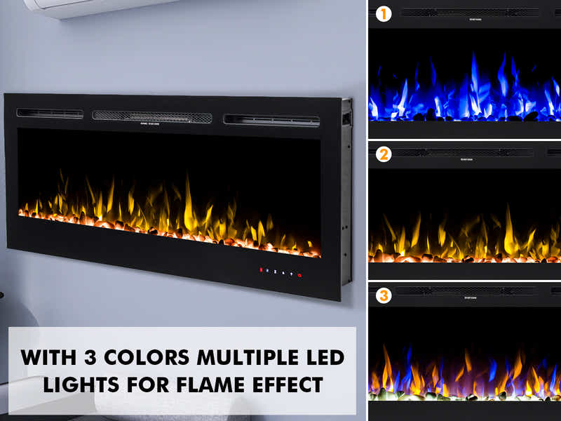 50" Electric Fireplace with Remote & Pebbles - Wall Mount/Recessed