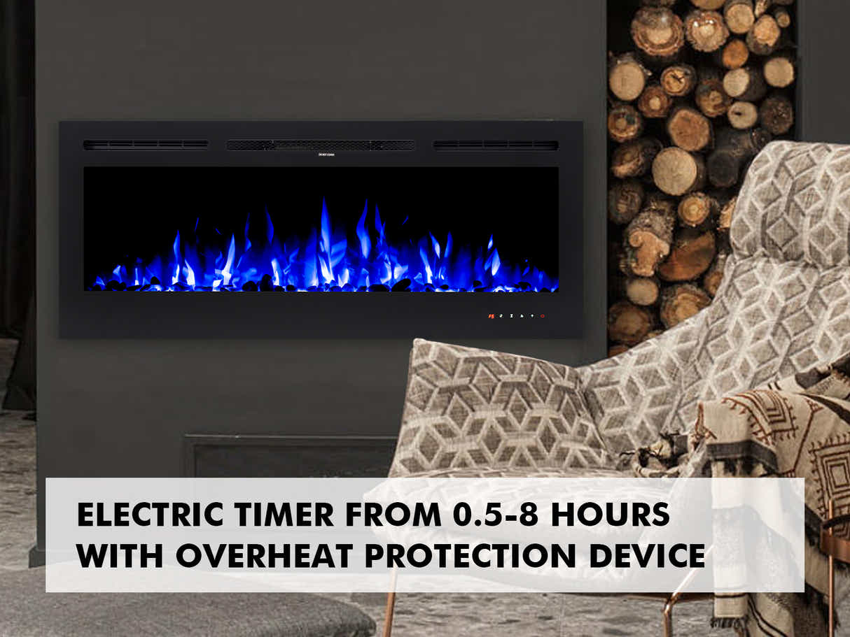 50" Electric Fireplace with Remote & Pebbles - Wall Mount/Recessed