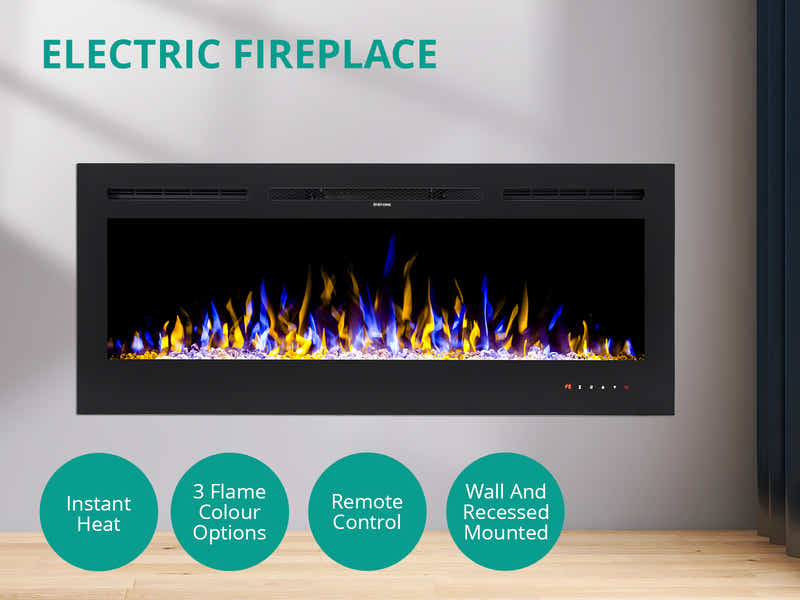 50" Electric Fireplace with Remote & Crystals - Wall Mount/Recessed