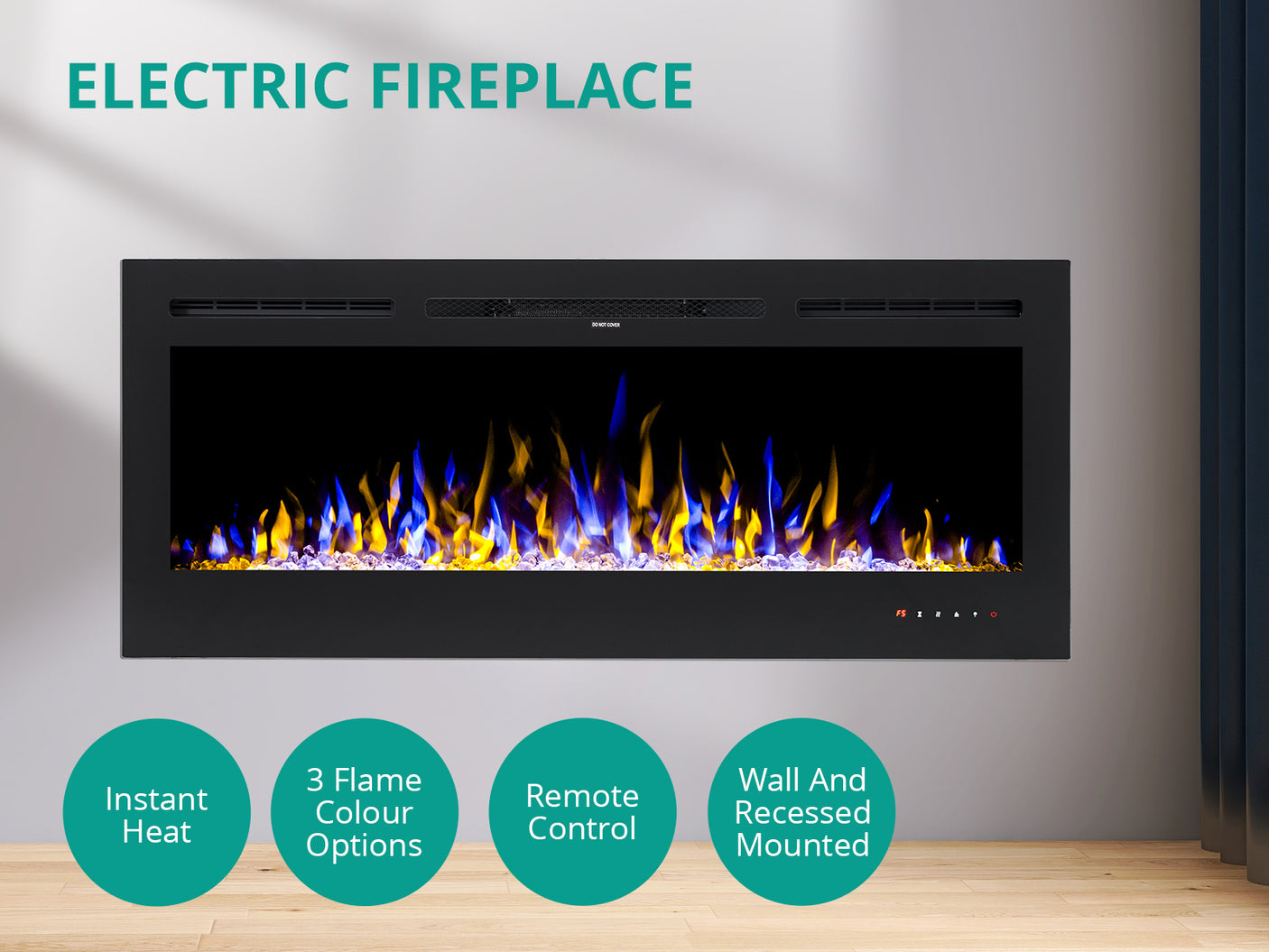 Electric Fireplace 50”Wall Mounted /Recessed Electric Fireplace Crystals