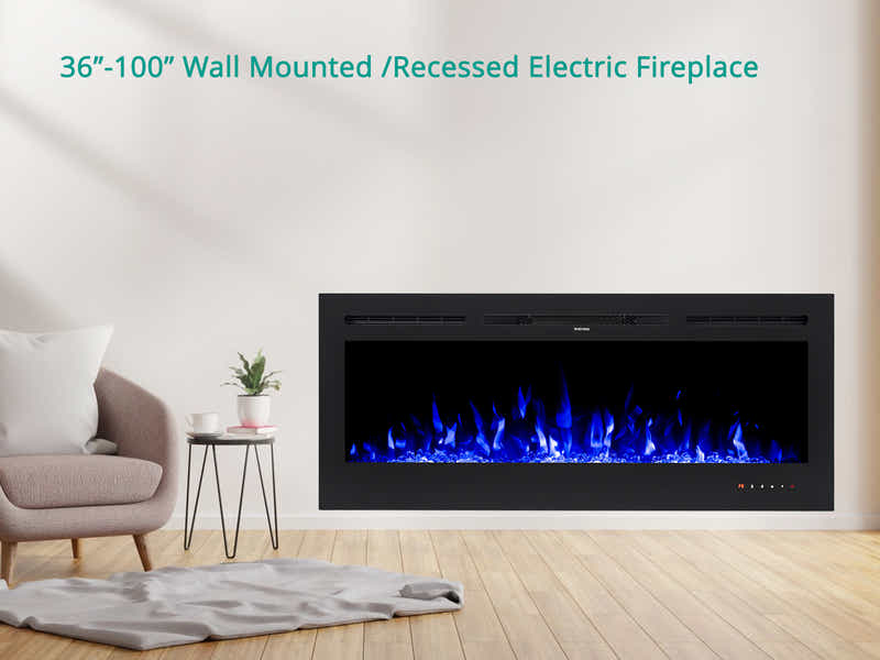50" Electric Fireplace with Remote & Crystals - Wall Mount/Recessed