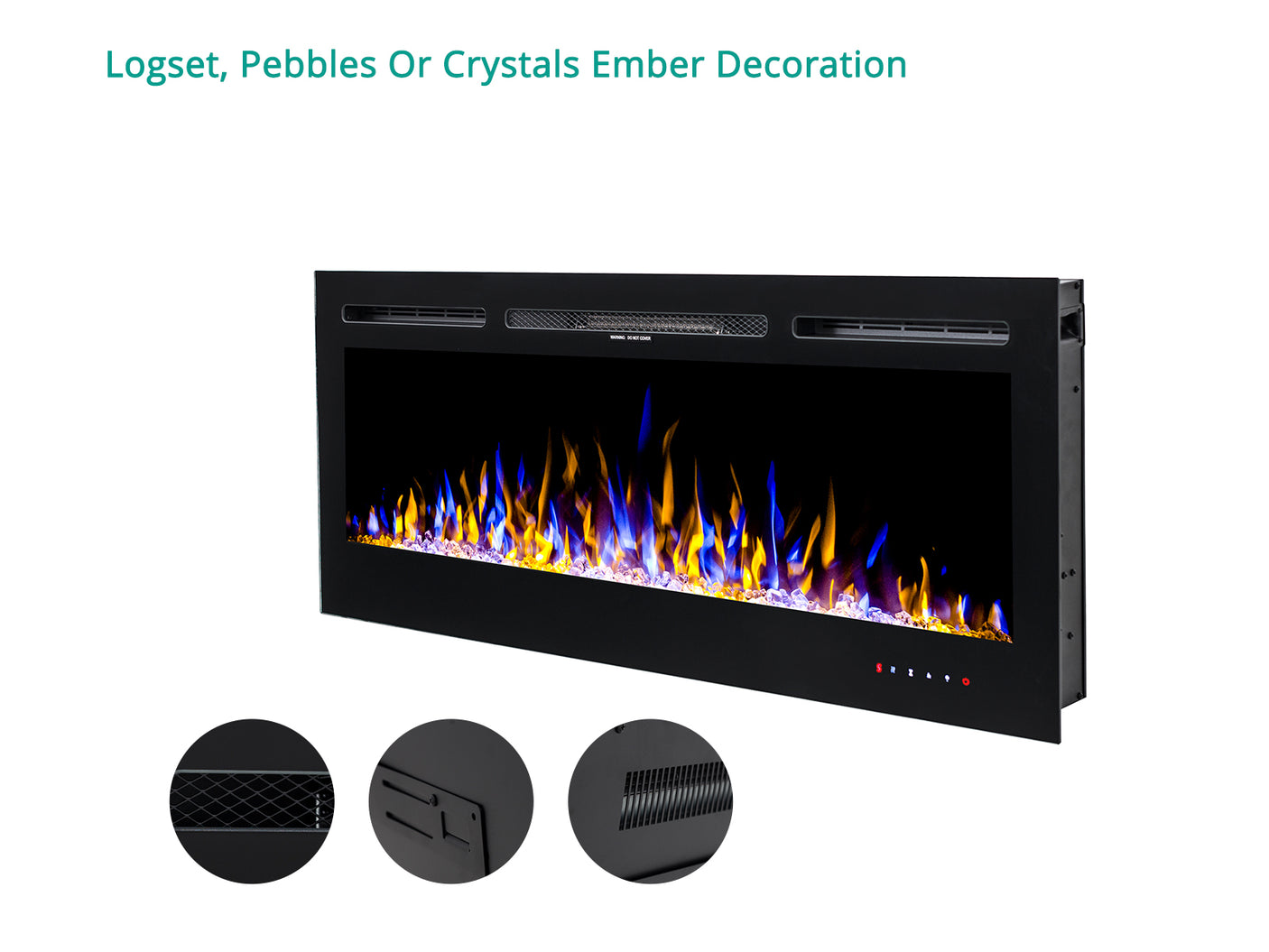 Electric Fireplace 50”Wall Mounted /Recessed Electric Fireplace Crystals