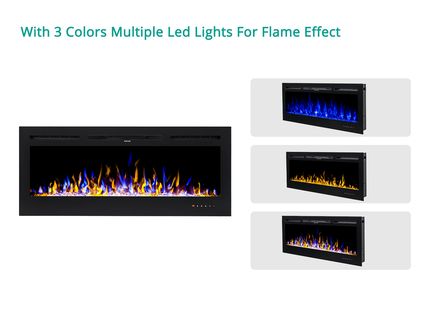 Electric Fireplace 50”Wall Mounted /Recessed Electric Fireplace Crystals