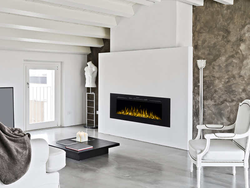 60" Electric Fireplace with Remote & Pebbles - Wall Mount/Recessed