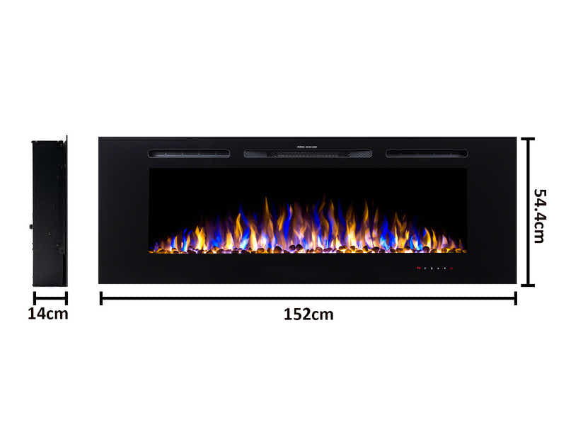 60" Electric Fireplace with Remote & Pebbles - Wall Mount/Recessed