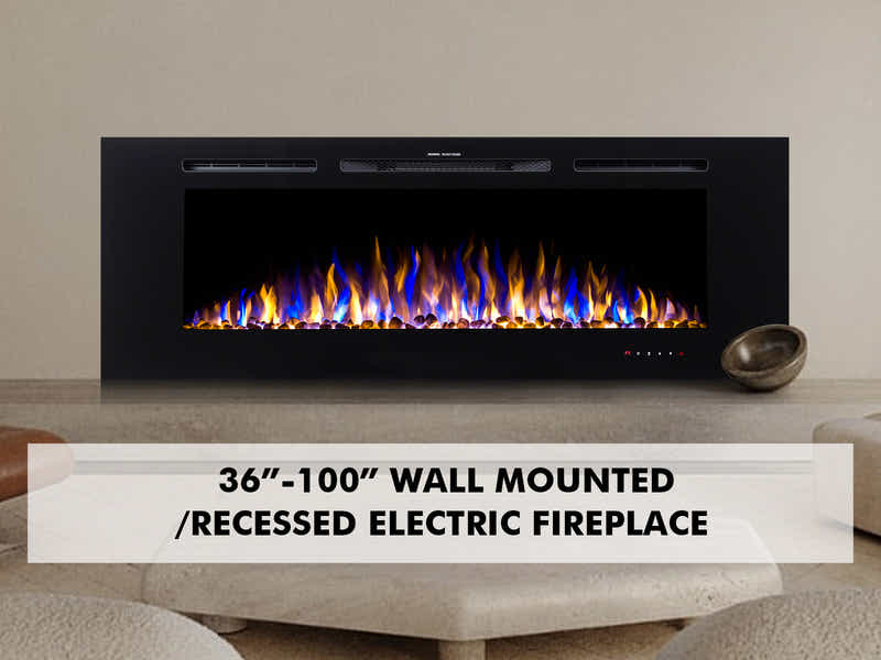 60" Electric Fireplace with Remote & Pebbles - Wall Mount/Recessed