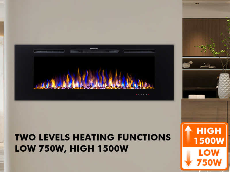 60" Electric Fireplace with Remote & Pebbles - Wall Mount/Recessed