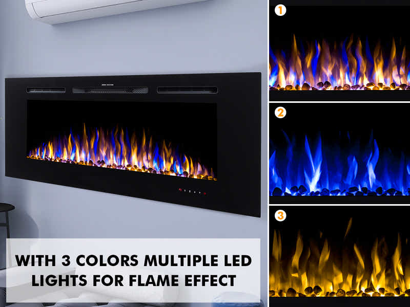 60" Electric Fireplace with Remote & Pebbles - Wall Mount/Recessed