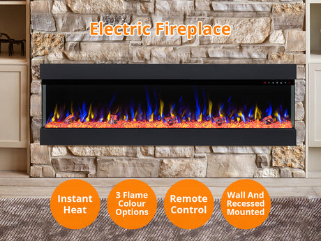 60”Wall Mounted Recessed Electric Fireplace With Three Sided Viewing