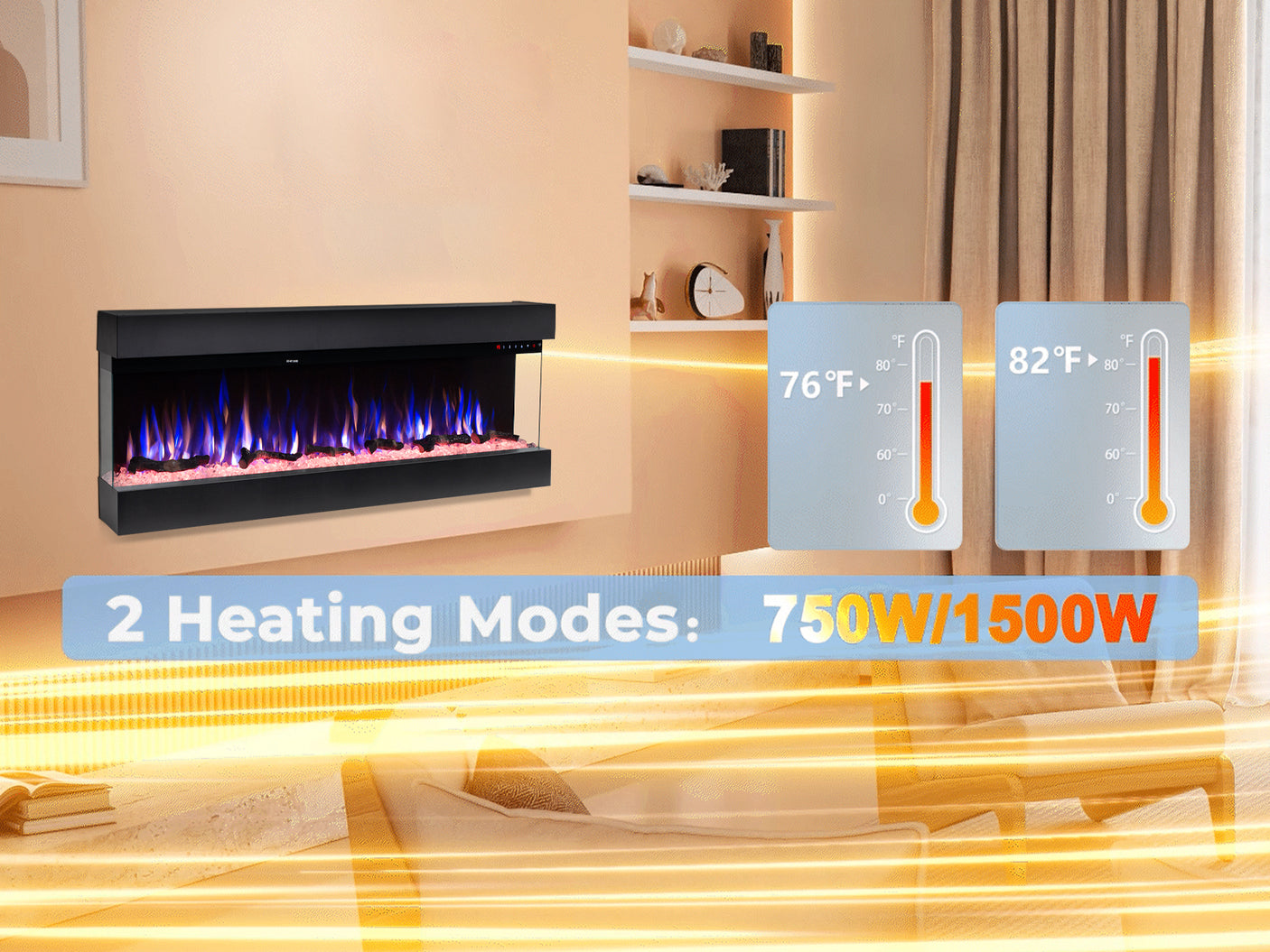 60”Wall Mounted Recessed Electric Fireplace With Three Sided Viewing