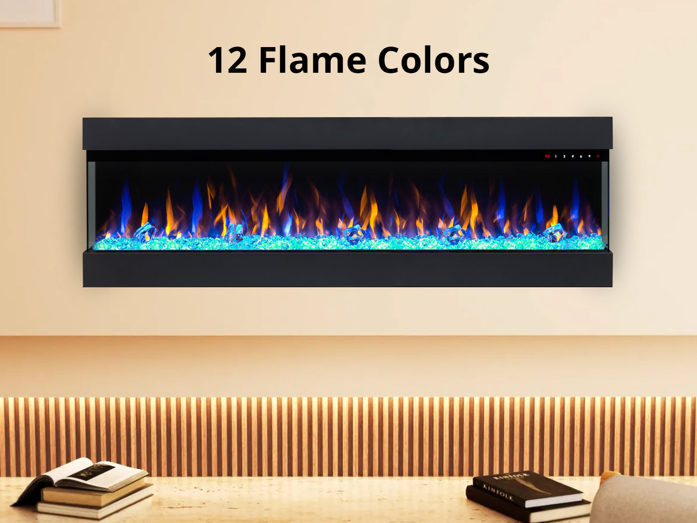 60”Wall Mounted Recessed Electric Fireplace With Three Sided Viewing