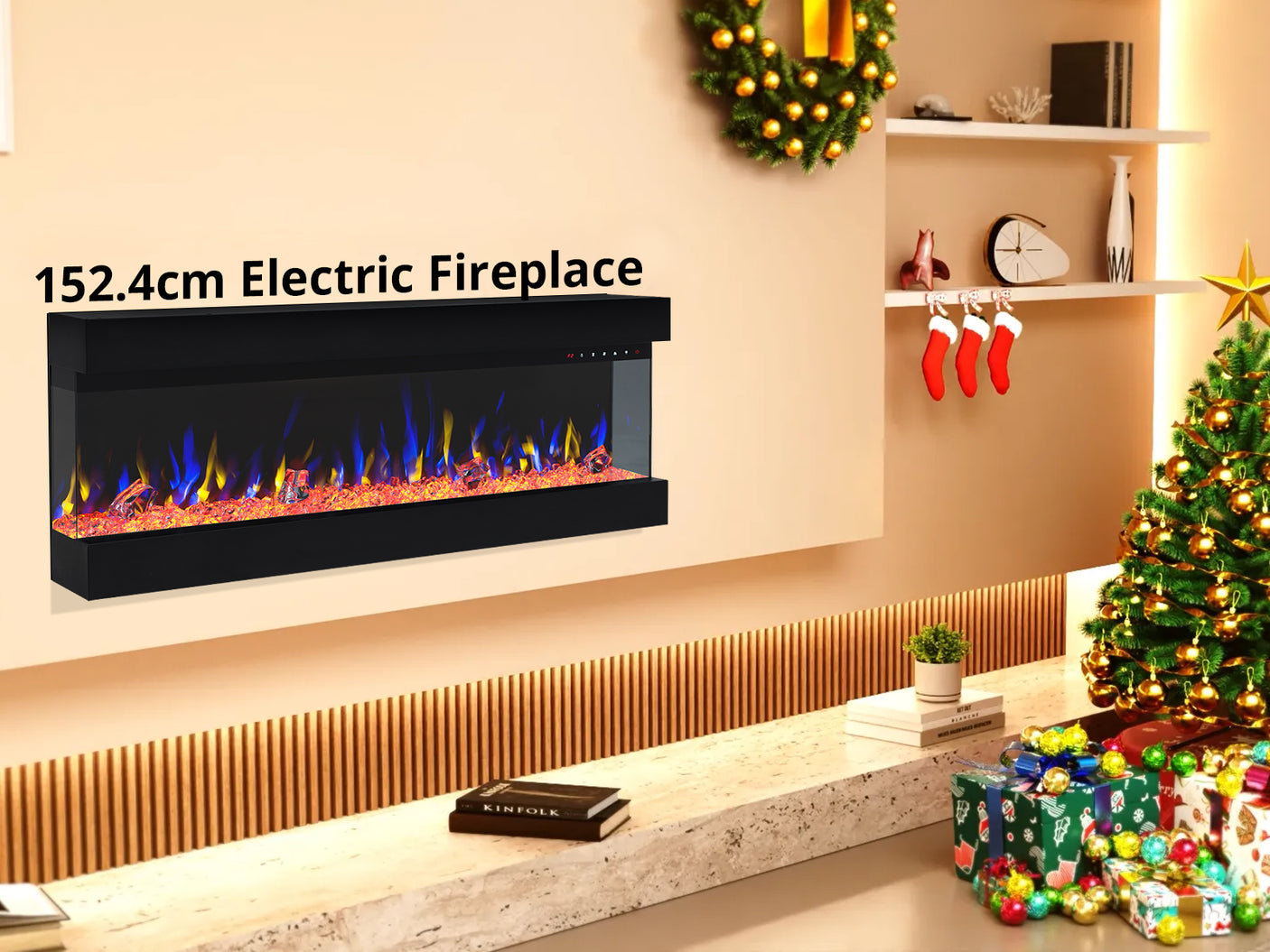 60”Wall Mounted Recessed Electric Fireplace With Three Sided Viewing