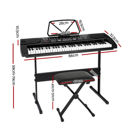DS NA 61 Keys Electronic Piano Keyboard Digital Electric w/ Stand Stool Black