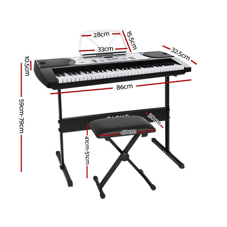 DS NA 61 Keys Electronic Piano Keyboard Digital Electric w/ Stand Stool Silver