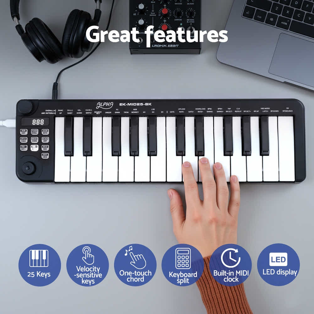 DS NA Alpha 25-Key MIDI Keyboard Controller Portable USB Laptop Black