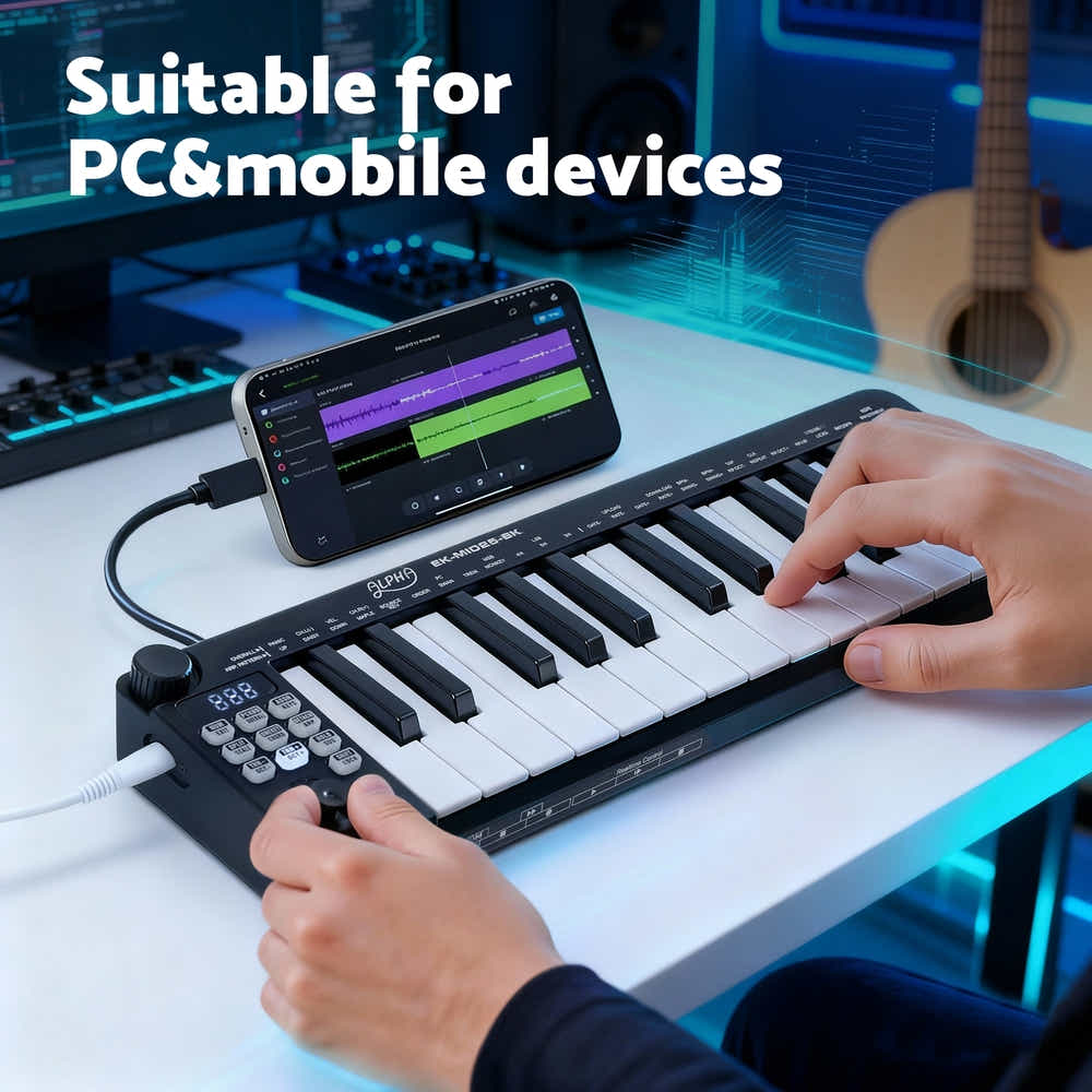 DS NA Alpha 25-Key MIDI Keyboard Controller Portable USB Laptop Black