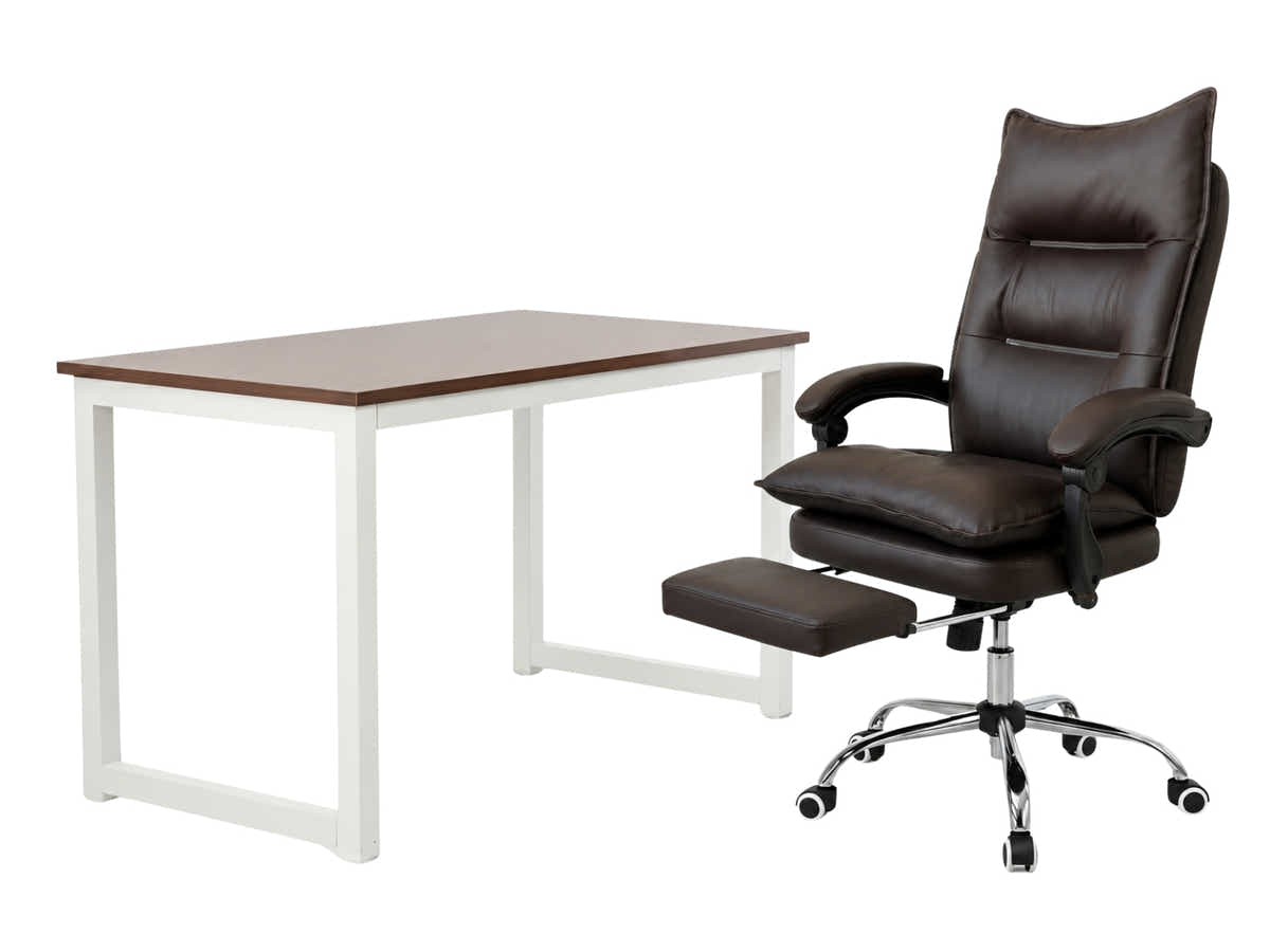 Etan Computer Desk 160 & New Markus Office Chair with Footrest PU Coffee
