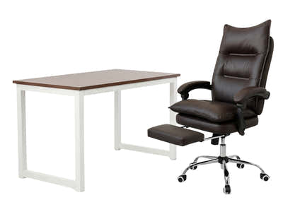Etan Computer Desk 160 & New Markus Office Chair with Footrest PU Coffee