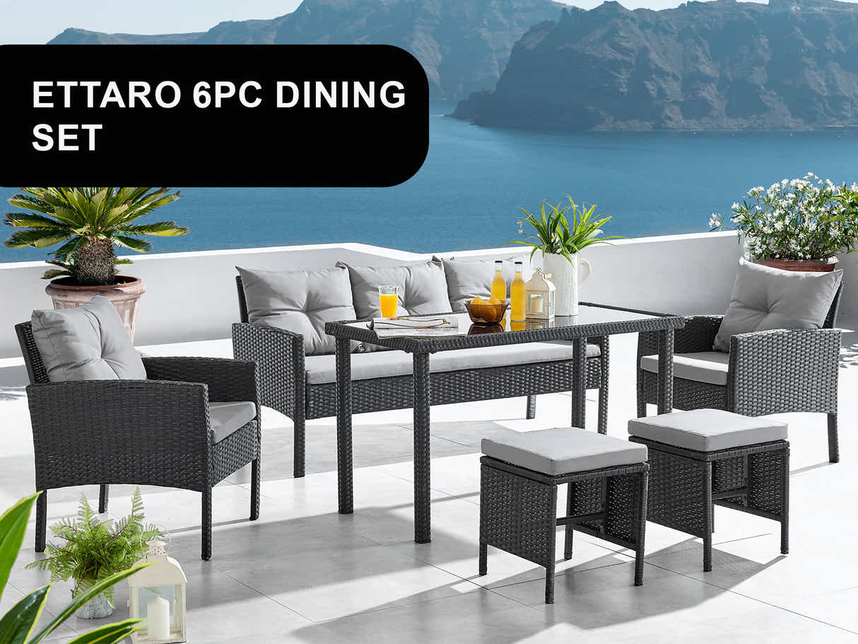 Ettaro 5-Piece Outdoor Lounge Set - Black + Grey