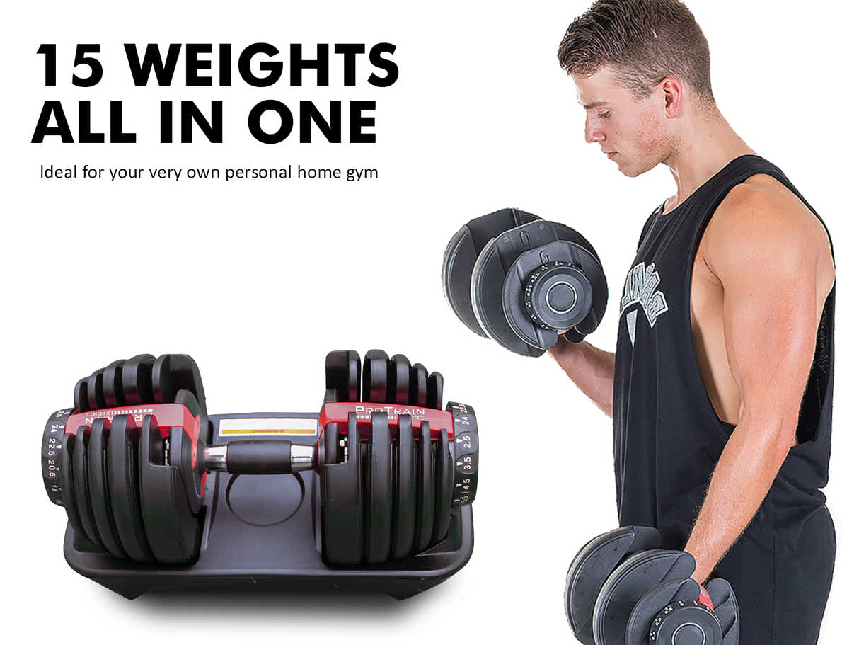 Adjustable Dumbbell Set Black & Red- 24 kg (Set of 2)