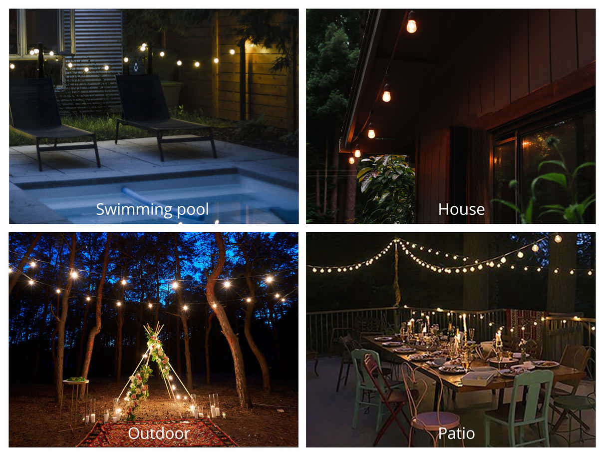 Suspended Socket Festoon Lights with Tungsten Bulbs - 17 m