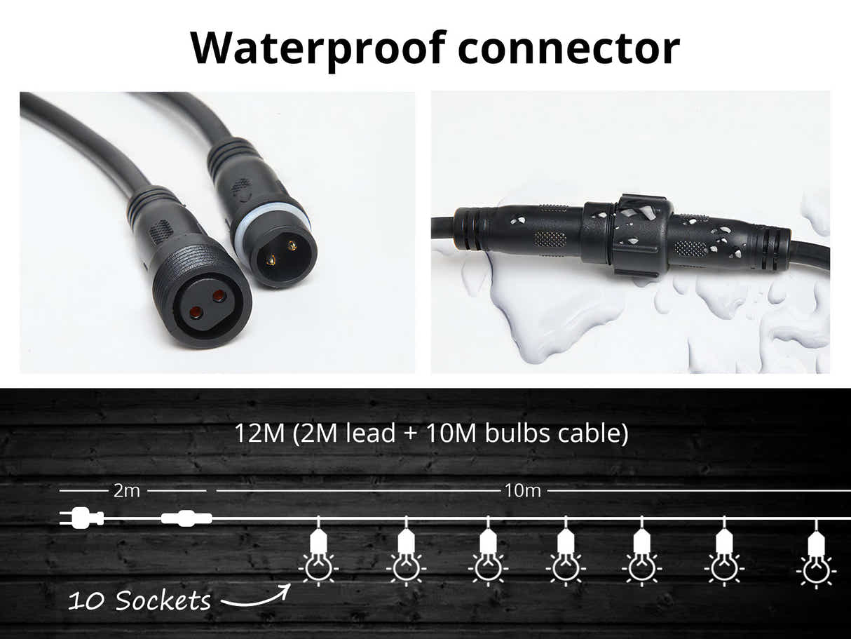 Fixed Socket Festoon Lights with Tungsten Bulbs - 12 m