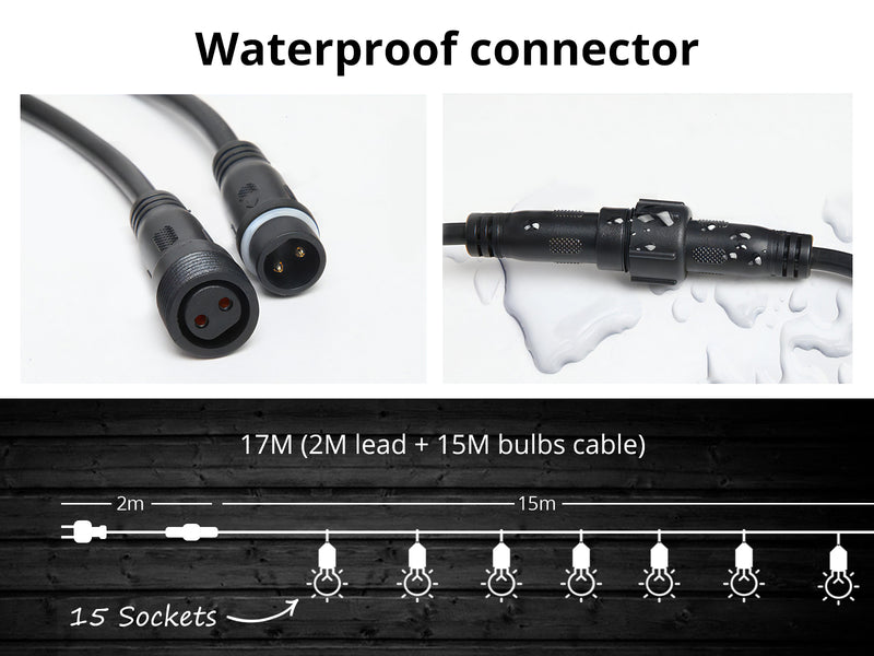 Suspended Socket Festoon Lights with Tungsten Bulbs - 17 m