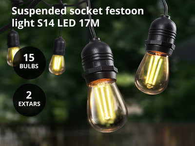 Suspended Socket Festoon Lights with LED Bulbs - 17 m