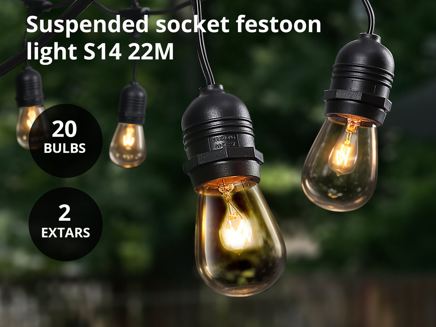 Suspended socket festoon light S14 22M Tungsten