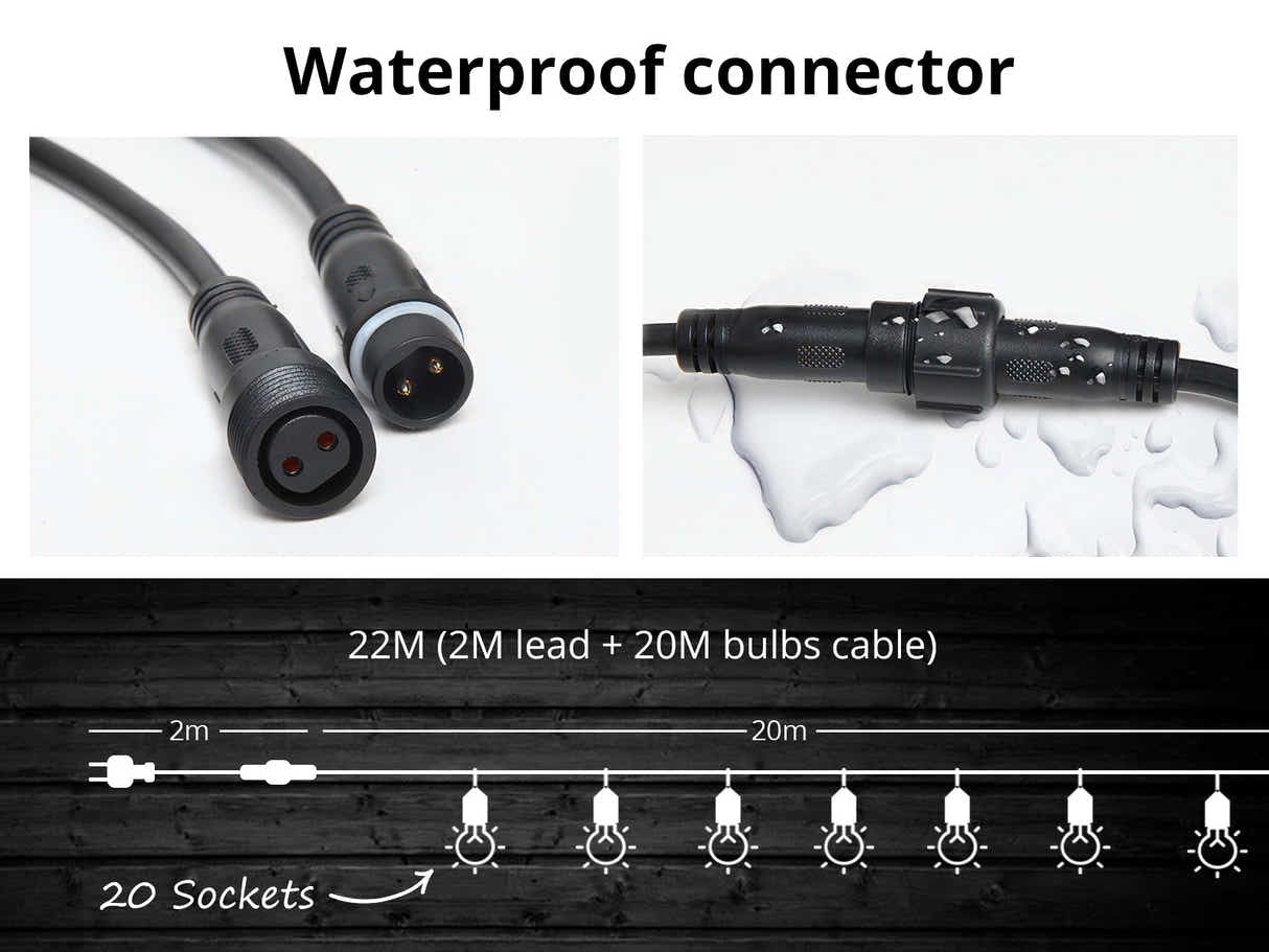 Fixed Socket Festoon Lights with Tungsten Bulbs - 22 m