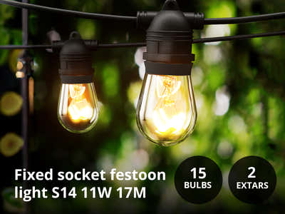Fixed Socket Festoon Lights with Tungsten Bulbs - 17 m