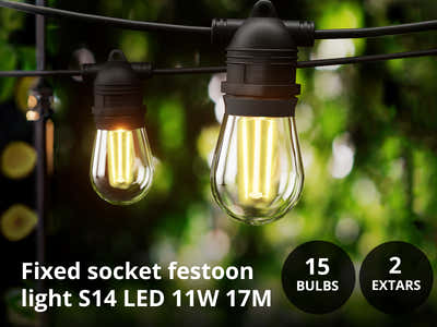 Fixed Socket Festoon Lights with LED Bulbs - 17 m
