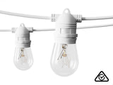 White Fixed Socket Festoon Lights with Tungsten Bulbs - 22 m