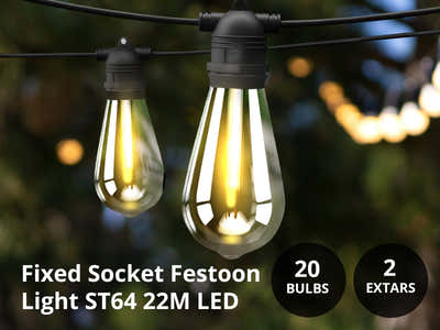 Fixed Socket Festoon Lights with ST64 LED Bulbs - 22 m