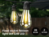 Fixed Socket Festoon Lights with ST64 LED Bulbs - 22 m