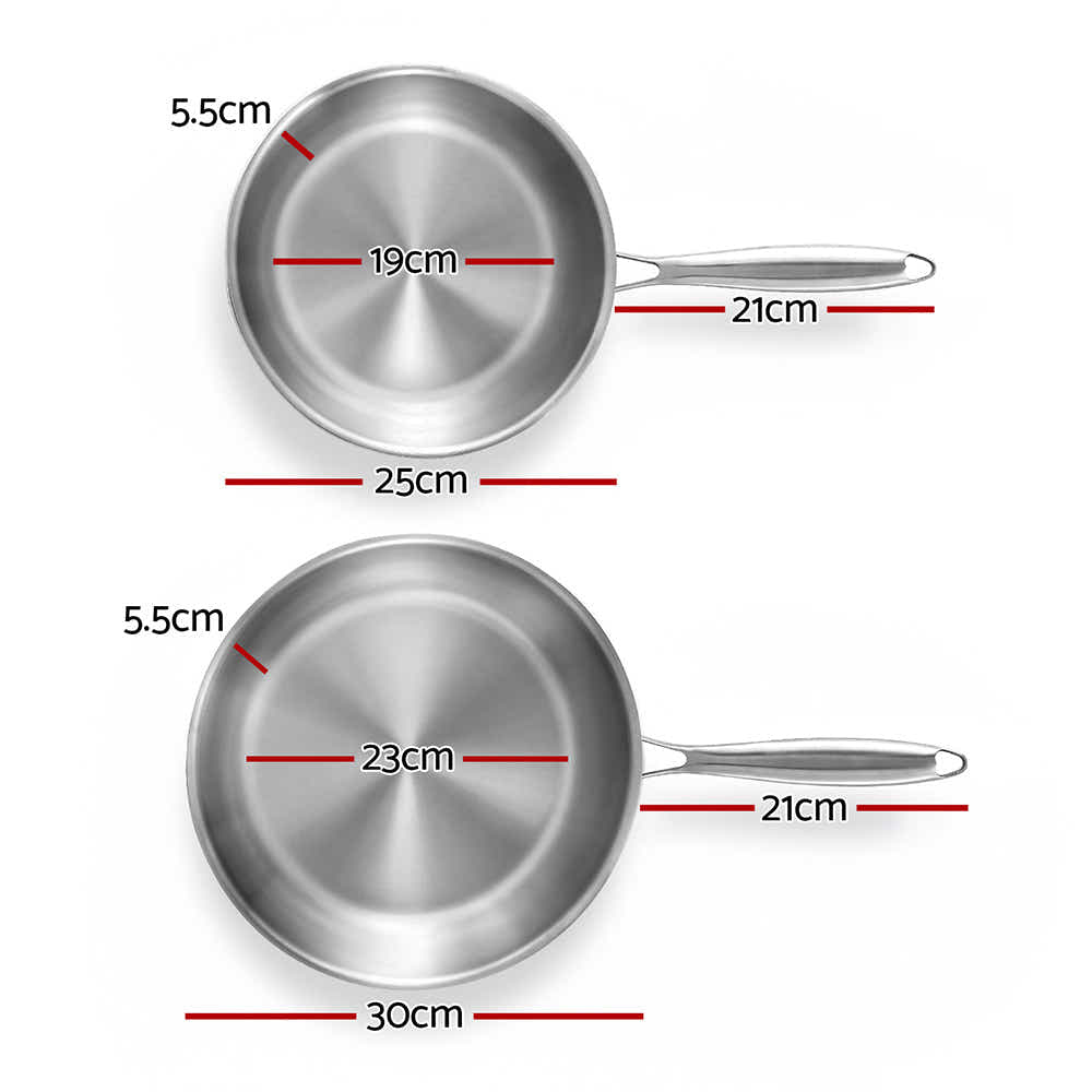 DS NA 5-star Chef Frying Pan Stainless Steel Uncoated Twin Frypan Set 25/30cm