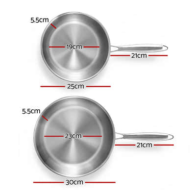 DS NA 5-star Chef Frying Pan Stainless Steel Uncoated Twin Frypan Set 25/30cm