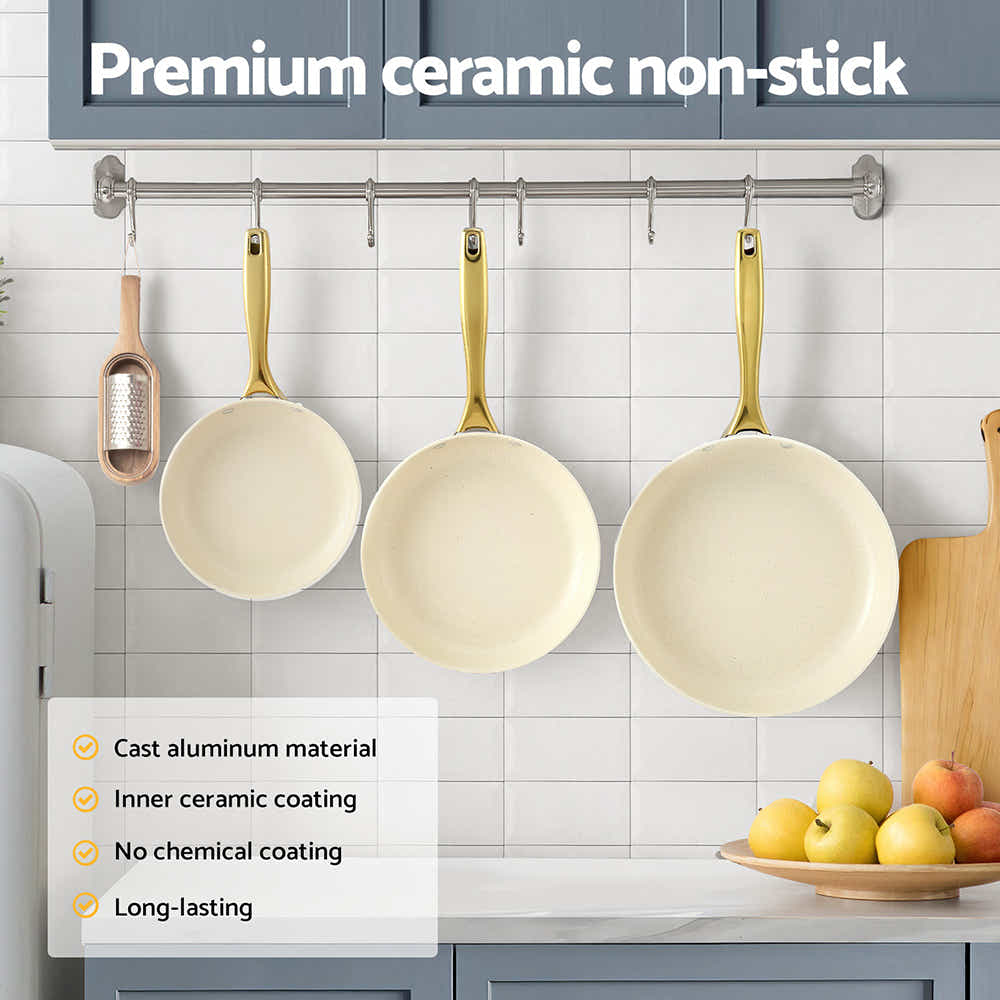 DS NA 5-star Chef Frying Pan 3PCS Shades Frypan Set Ceramic Coating Multi Colour