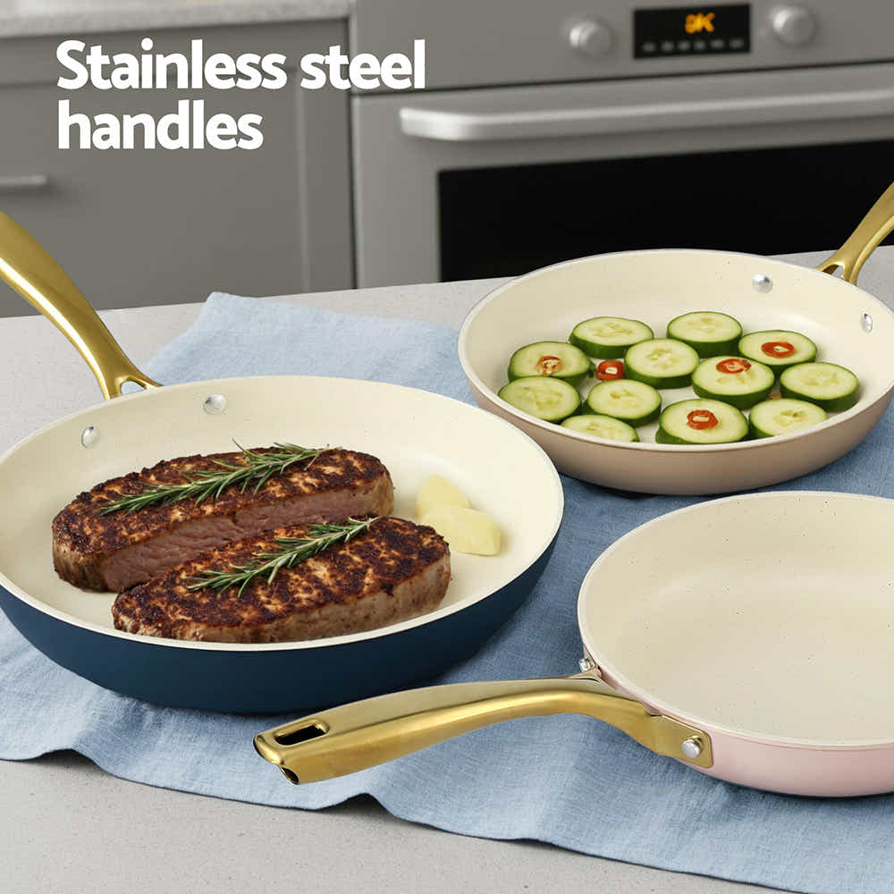 DS NA 5-star Chef Frying Pan 3PCS Shades Frypan Set Ceramic Coating Multi Colour