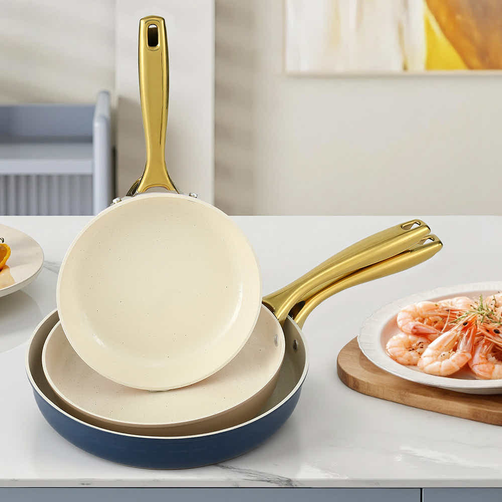 DS NA 5-star Chef Frying Pan 3PCS Shades Frypan Set Ceramic Coating Multi Colour