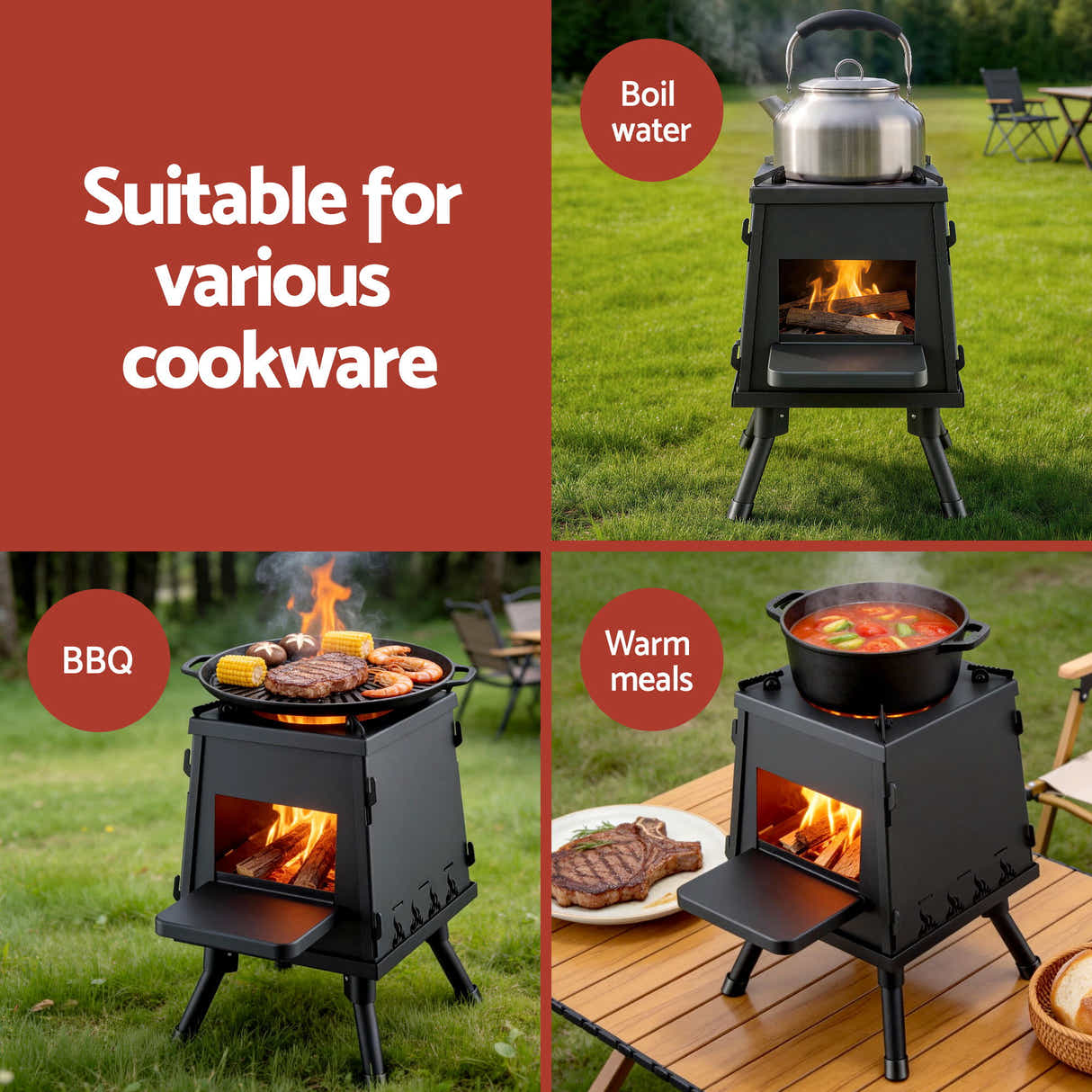Grillz Fire Pit BBQ Portable Outdoor Fireplace Camping Stove for Picnics