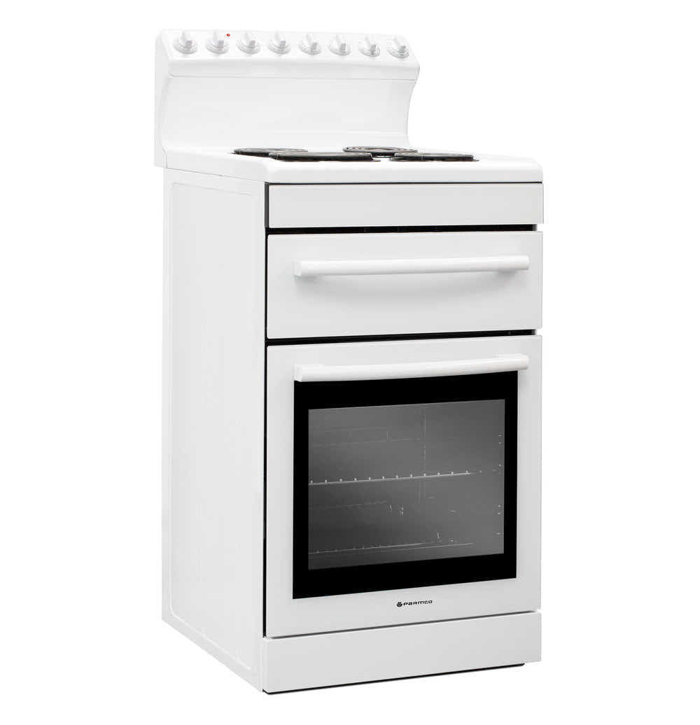 T Parmco FREESTANDING STOVE 54CM WHITE RADIANT