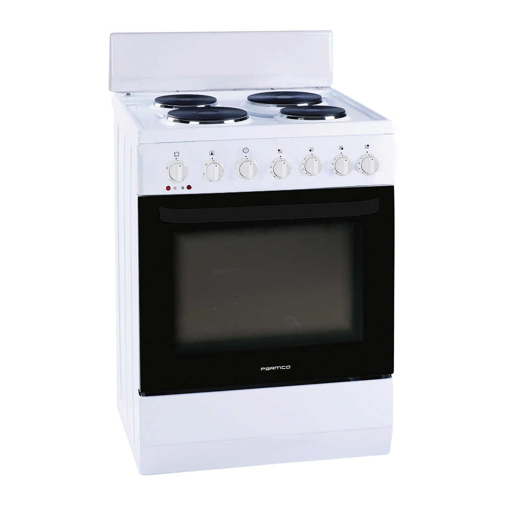 T Parmco FREESTANDING STOVE 60CM WHITE PLATE 4FUNCTION
