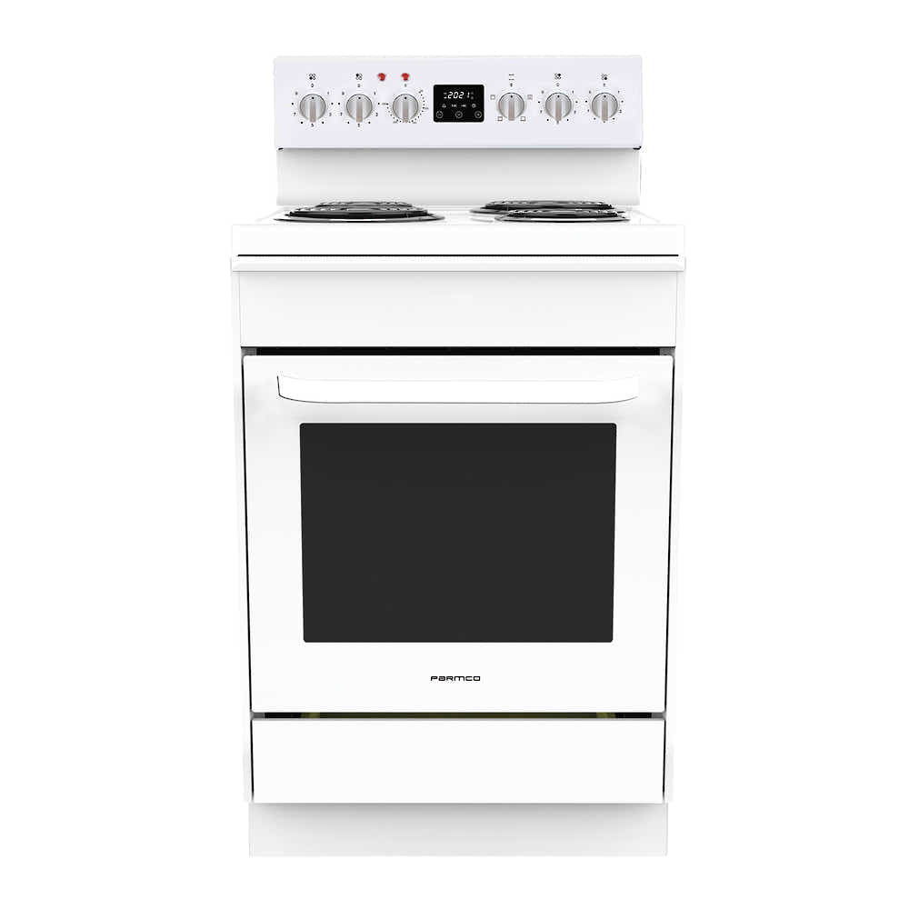 T Parmco FREESTANDING STOVE 60CM WHITE RADIANT 4FUNCTION
