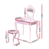 Pink Kids Vanity Dressing Table Stool Set Mirror Princess Children Makeup