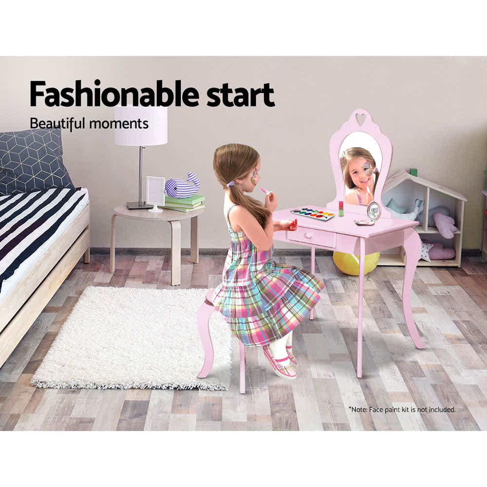 Pink Kids Vanity Dressing Table Stool Set Mirror Princess Children Makeup