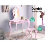 Pink Kids Vanity Dressing Table Stool Set Mirror Princess Children Makeup
