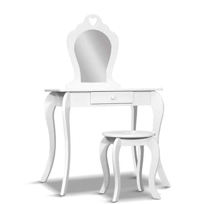 DS NA White Kids Vanity Dressing Table Stool Set Mirror Princess Children Makeup